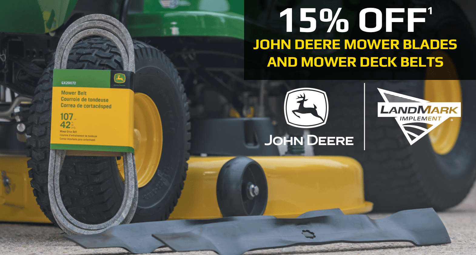 15% off John Deere Mower Blades and Mower Deck Belts