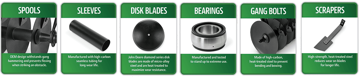 Spools, Sleeves, Disk Blades, Bearings, Gang Bolts & Scrapers