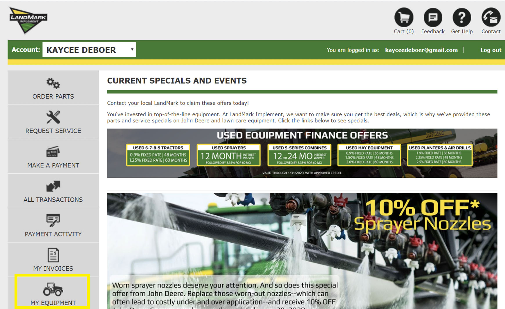 my equipment home page